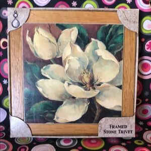 Framed Stone Trivet with Magnolia Design